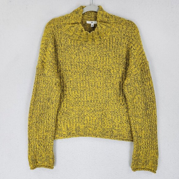 BP Sweater Womens Large Yellow Turtleneck Space Dye Crop Knit Pullover Casual - Picture 1 of 9